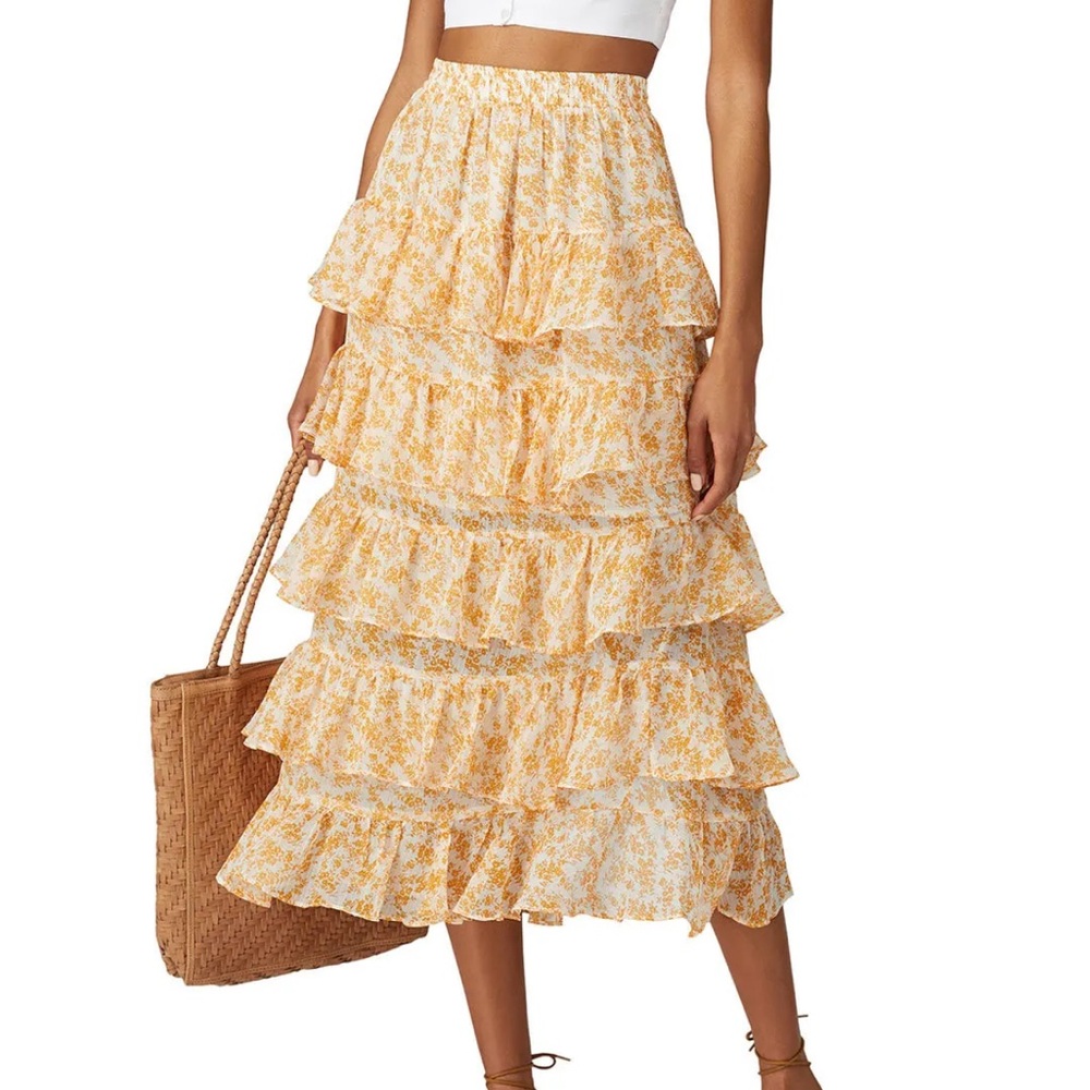 MINKPINK Floral Pink Ruffled Skirt